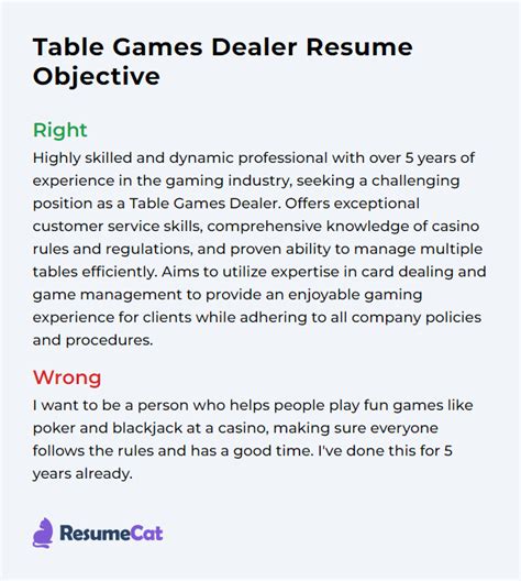 table game casino dealer resume